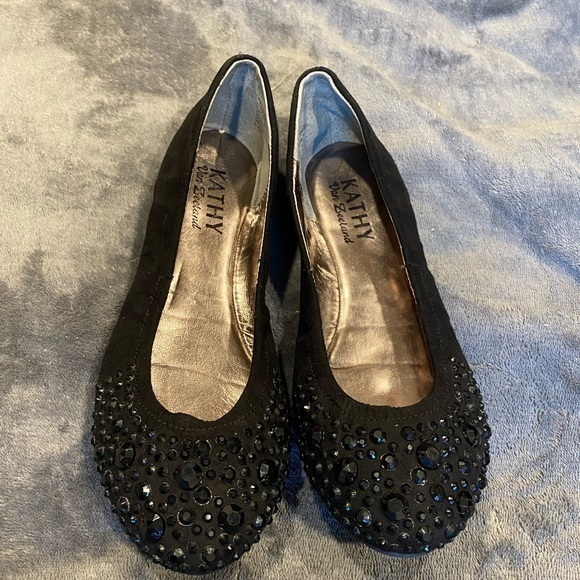 Holiday party Black suede flats with black studs Kathy Ban Zeeland size 5.5 - Picture 1 of 5
